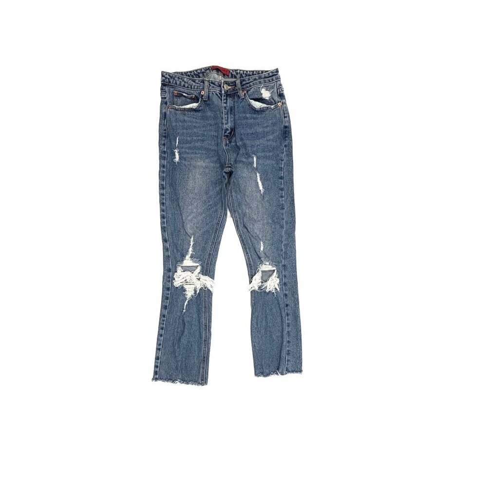 Signature 8 Distressed Raw Hem Ankle Women's size S Medium Blue Denim jeans